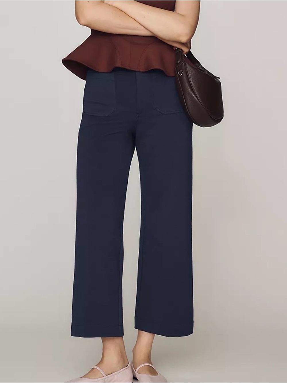 Anthropologie Maeve Colette Wide Leg Crop Pants Womens 32 Black Patch Pockets
